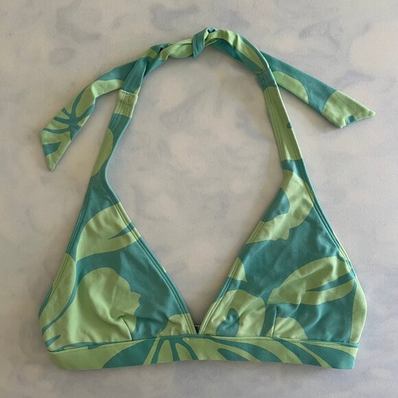 JAG Vintage Blue & Green Floral Hawaiian Triangle Bikini Top - Picture 1 of 5